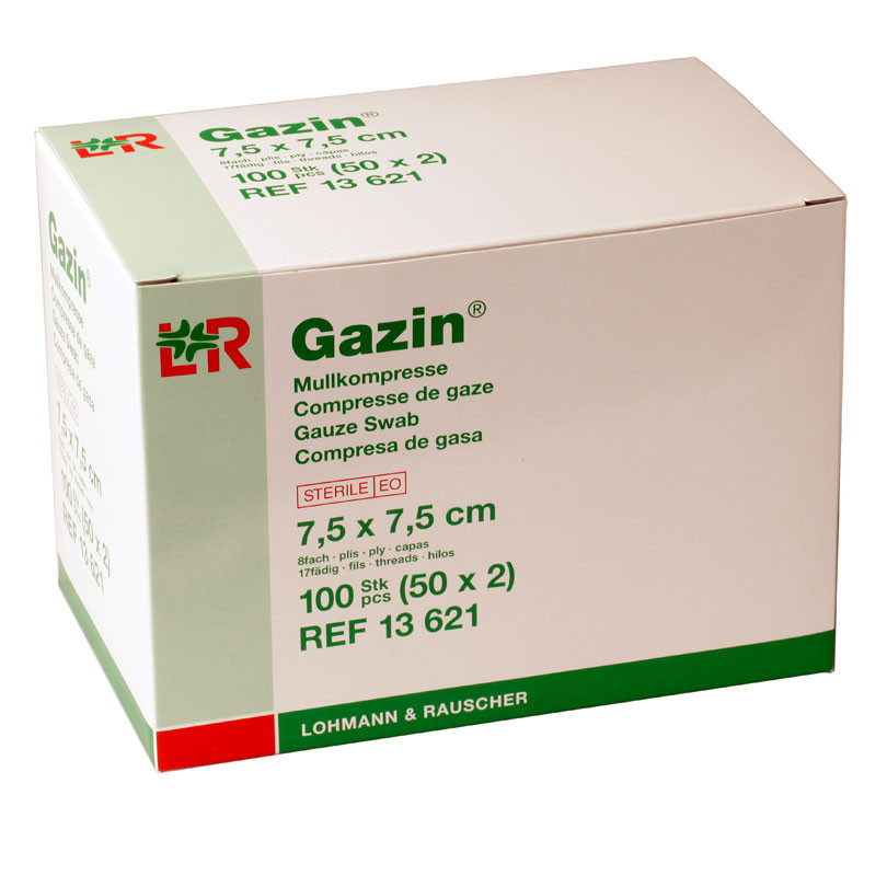 GAZIN Kompressen - 7,5 x 7,5 cm 8fach steril / 50 x 2 Stück
