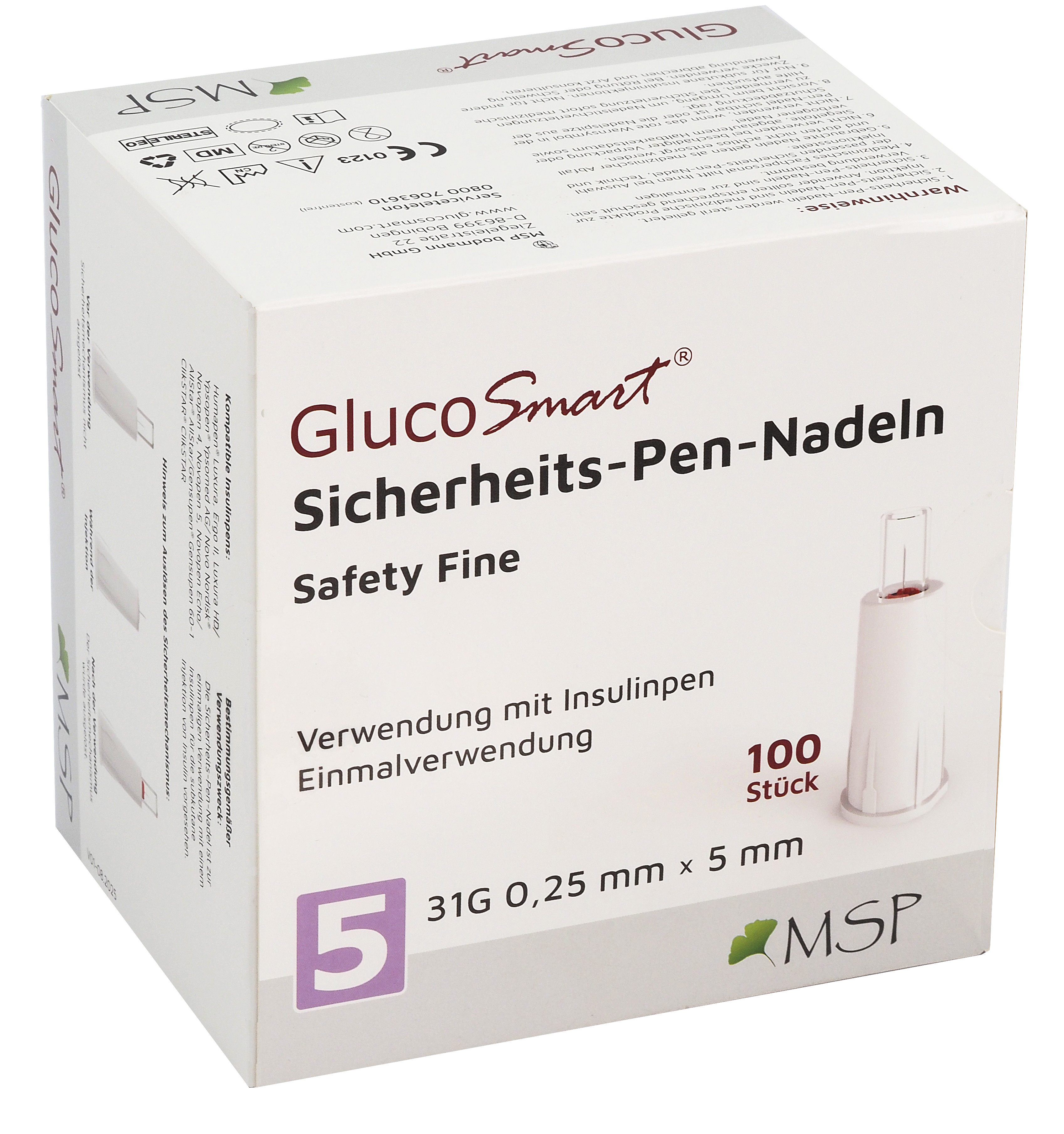 GlucoSmart Sicherheits-Pen-Nadel 5 mm x 31G GlucoSmart Sicherheits-Pen-Nadel 5 mm x 31G
