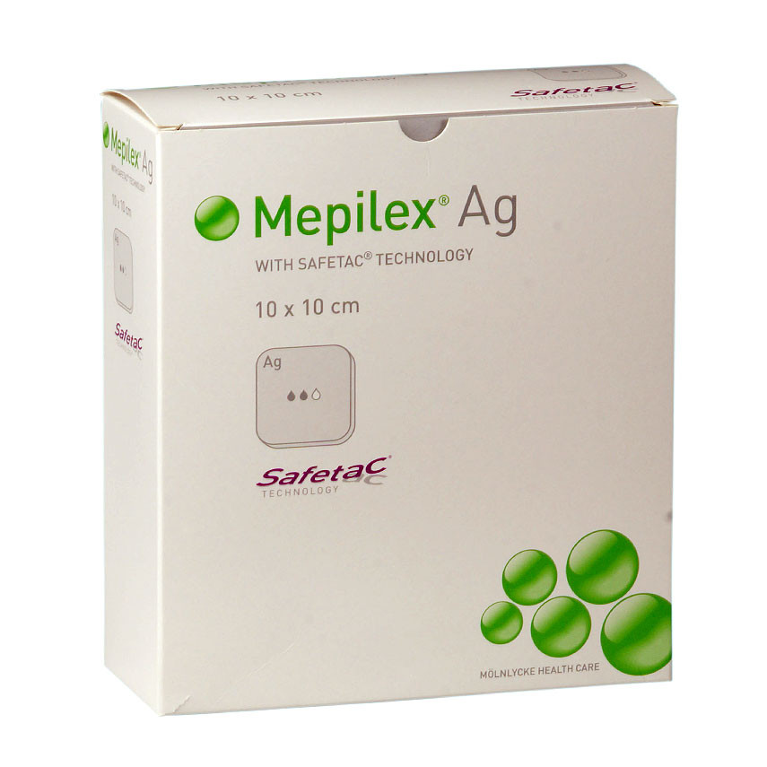 Mepilex AG 10 x 10 cm - silikonbeschichteter Schaumverband mit Silber 10 Stück