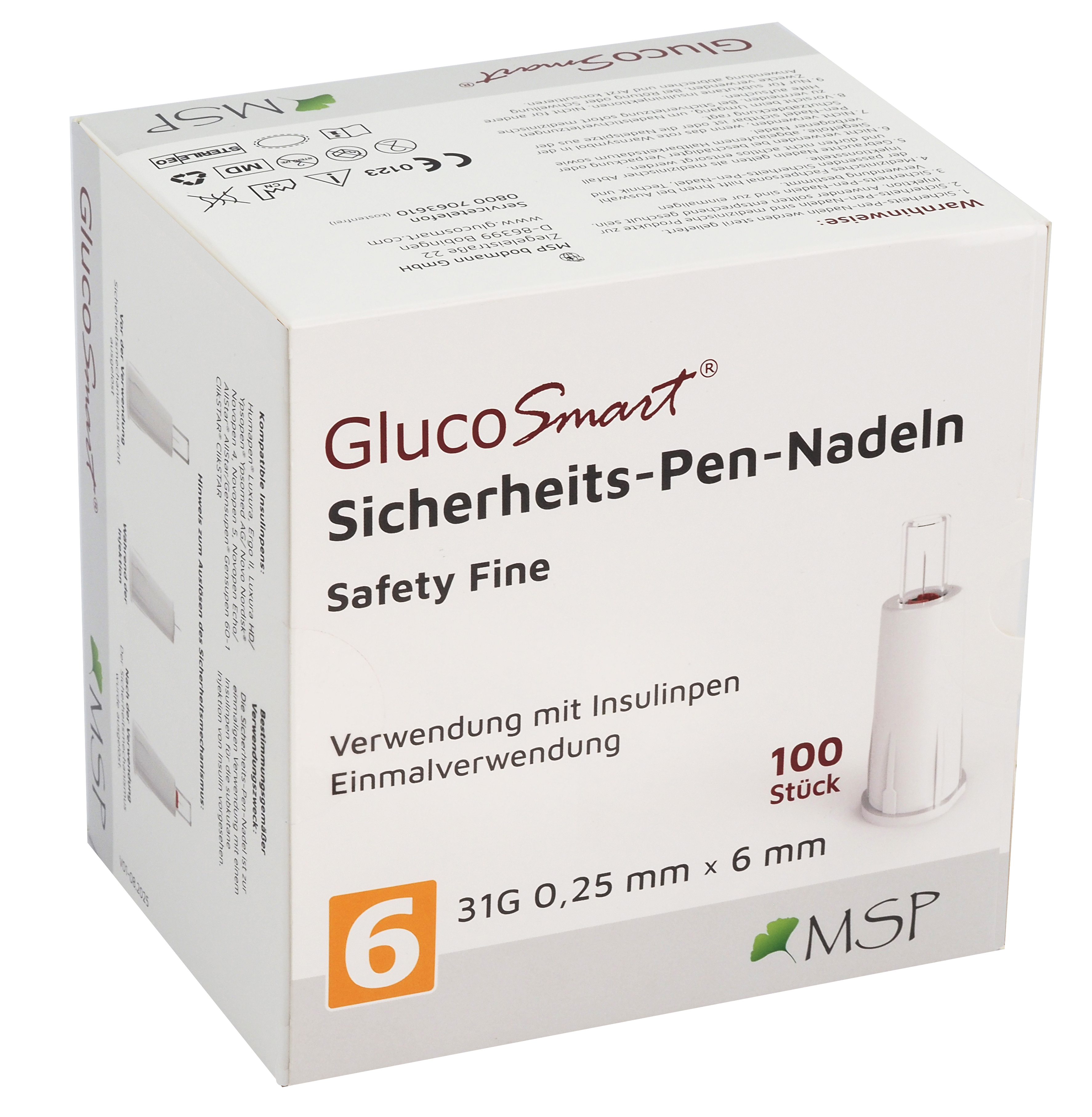 GlucoSmart Sicherheits-Pen-Nadel 6 mm x 31G GlucoSmart Sicherheits-Pen-Nadel 6 mm x 31G