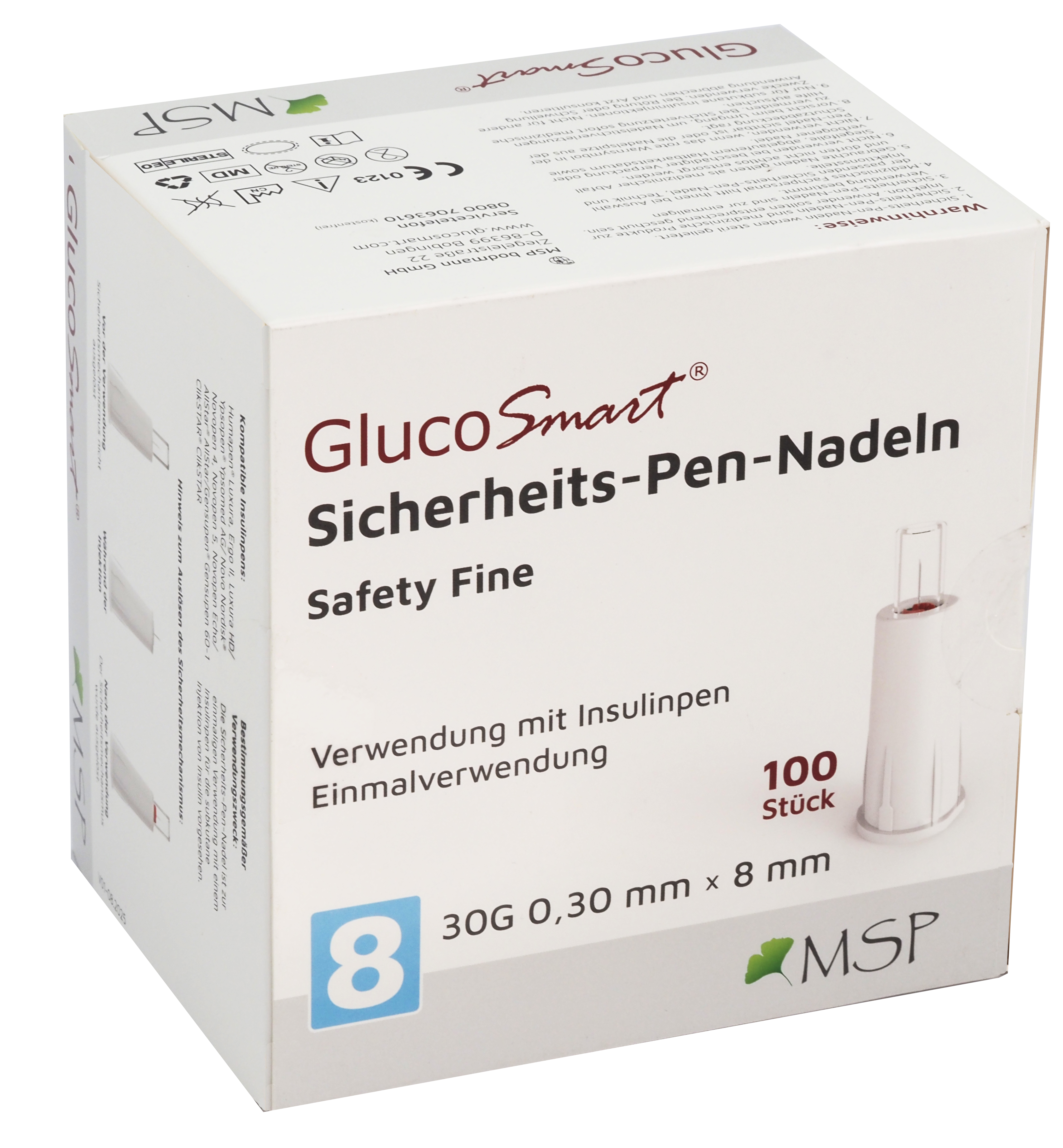 GlucoSmart Sicherheits-Pen-Nadel 8 mm x 30G GlucoSmart Sicherheits-Pen-Nadel 8 mm x 30G